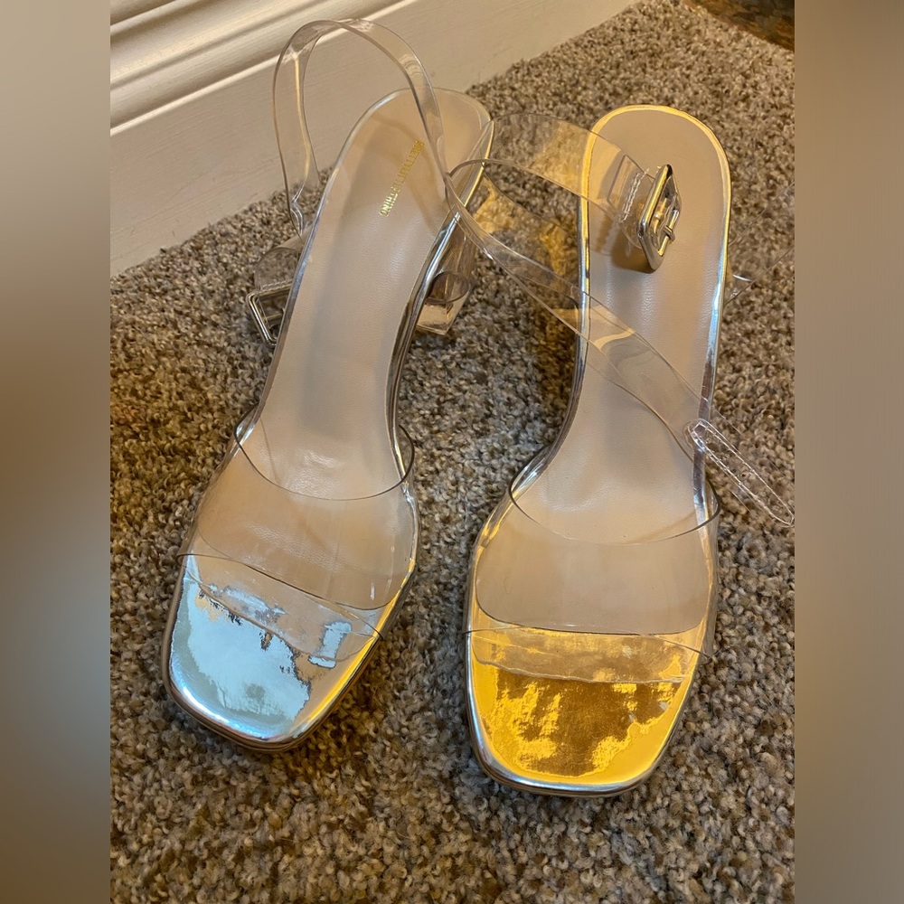 Transparent PLT heels with silver detail